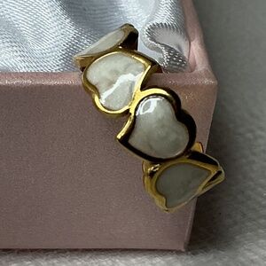 White Enamel Gold Heart  Adjustable Stainless Steel Ring